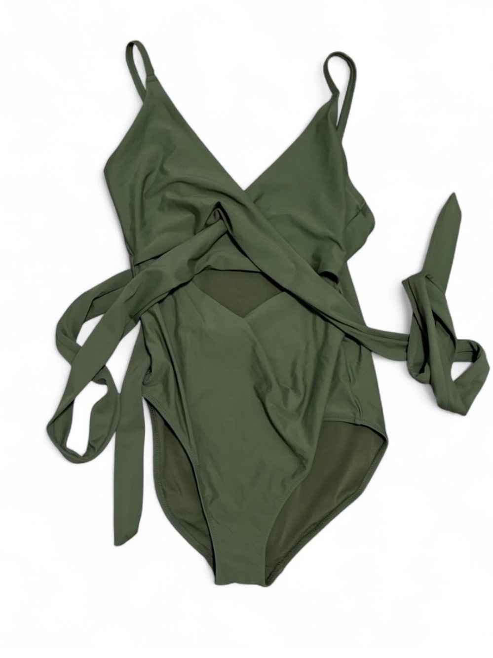 aerie Full Coverage Green Wrap One-Piece Swimsuit